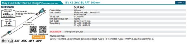 Máy Cưa Cành Trên Cao Dùng Pin Makita DUA300ZB (300mm/ (không kèm pin sạc)