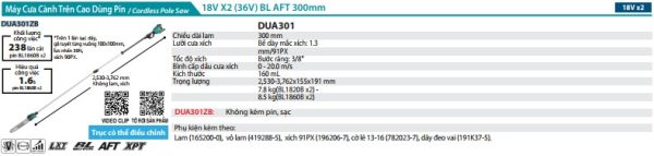 Máy Cưa Cành Trên Cao Dùng Pin Makita DUA300ZB (300mm/ (không kèm pin sạc)