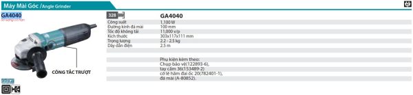 Máy Mài Góc Makita GA4040 (100mm/1100w/công tắc trượt)