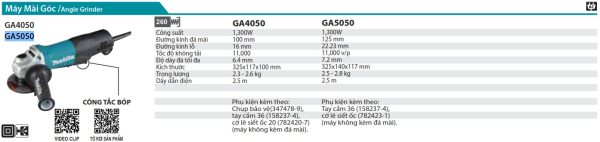 Máy Mài Góc Makita GA5050 (125mm/1300w/công tắc bóp)
