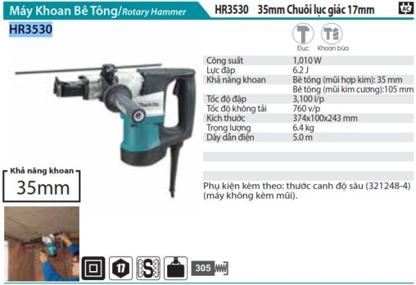 Máy Khoan Bê Tông Makita HR3530
