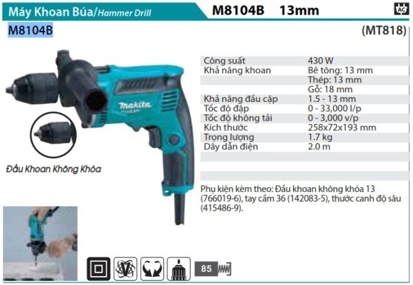 Máy Khoan Búa Makita M8104B (13mm)